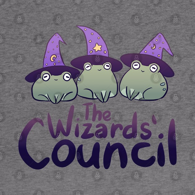 The wizards council cute three frogs wearing wizard hats by Yarafantasyart